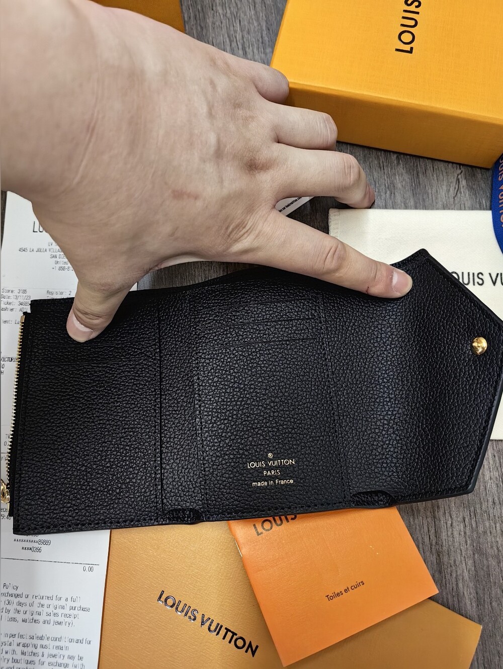 Louis Vuitton Black Embossed Monogram Envelope Wallet with Gold Snap - Picture 10 of 14